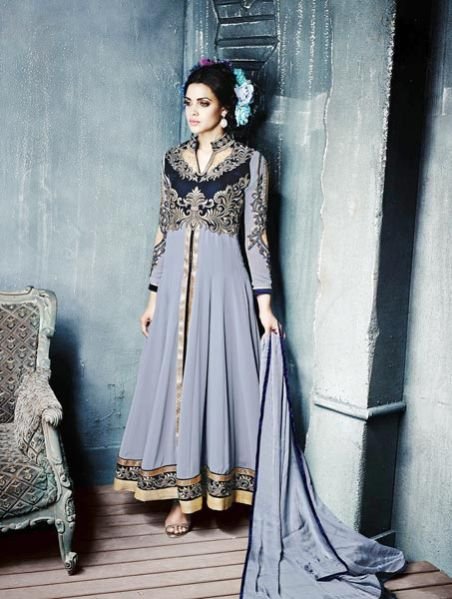 Gray Georgette Long Anarkali Suit