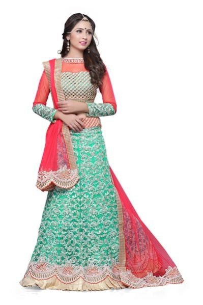 Greenish Blue Net Wedding Lehenga Choli