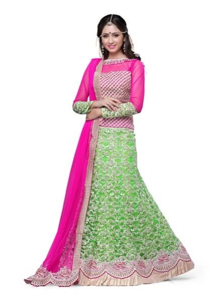 Lime Green Net Wedding Lehenga Choli