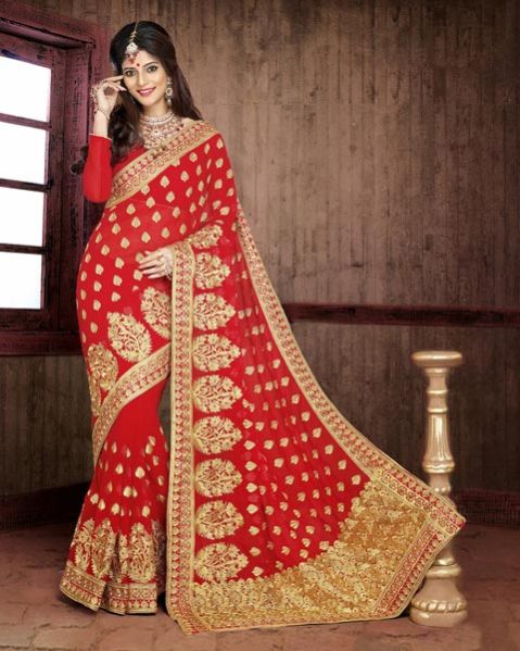 Maroon Chiffon Bridal Lehenga Saree