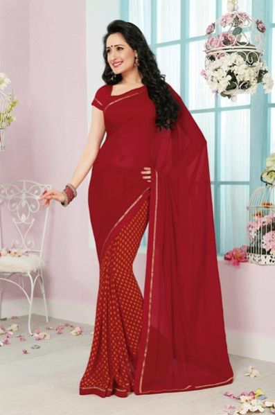 Maroon Chiffon Printed Saree