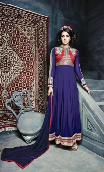 Navy Blue Georgette Long Anarkali Suit