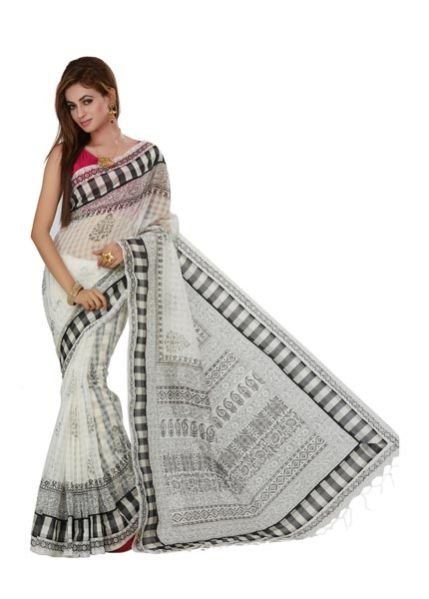 Off White Chanderi Cotton Silk Saree