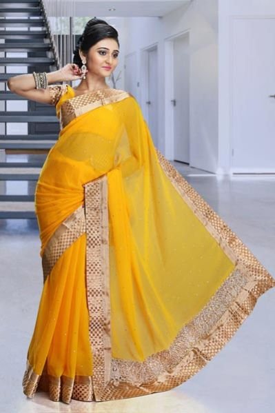 Orange Chiffon Designer Saree