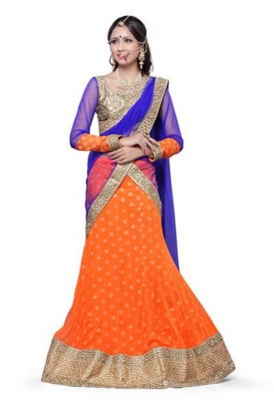 Orange Net Wedding Lehenga Choli