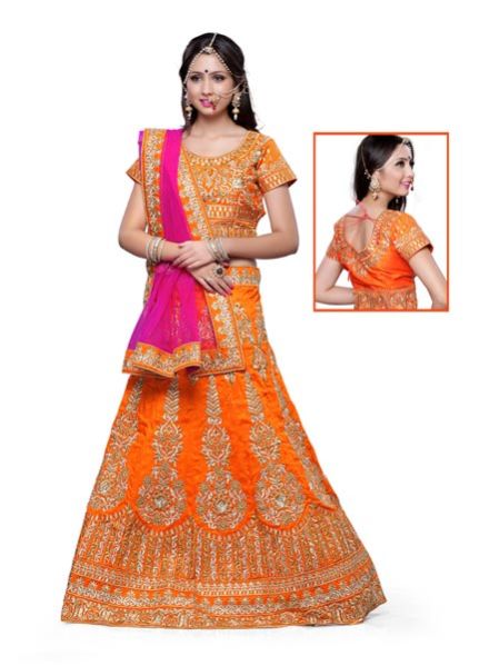 Orange Silk Wedding Lehenga Choli
