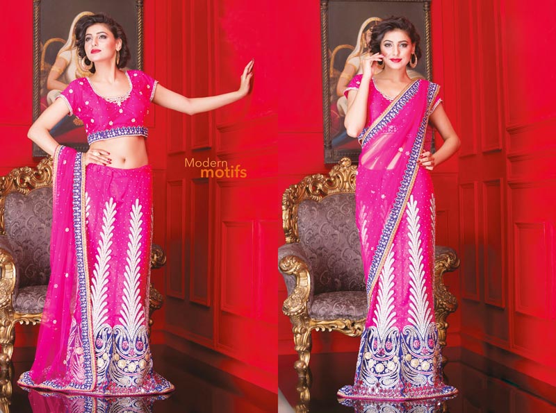 Pink Net Bridal Lehenga Saree
