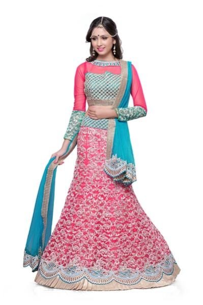 Pink Net Wedding Lehenga Choli