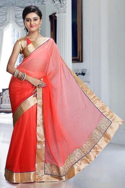 Red Chiffon Designer Saree