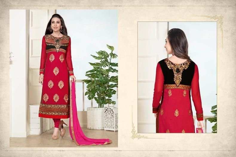 Red Georgette Straight Churidar Suit