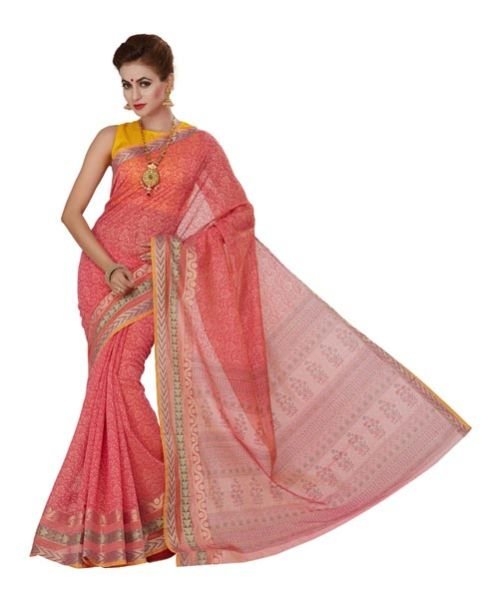 Salmon Chanderi Cotton Silk Saree