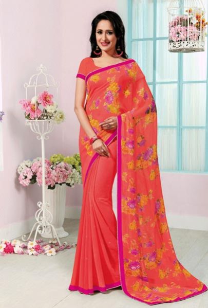 Tomato Chiffon Printed Saree