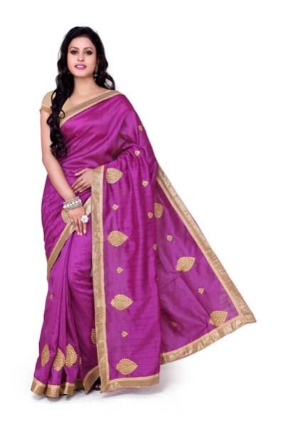 Violet Silk Embroidered Saree