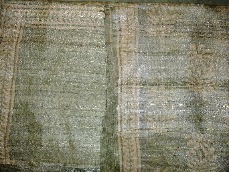 Handloom Bagru Dabu Print Tasar Silk Unstitched Suit (With Dupatta)