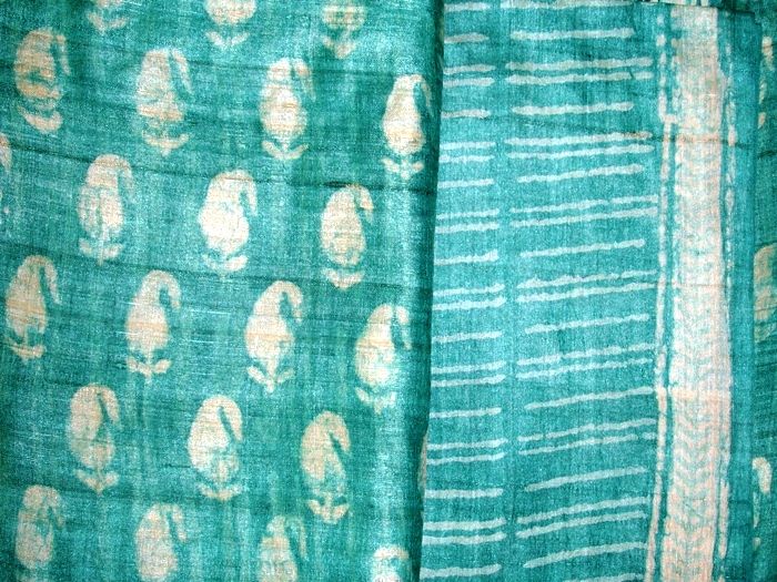 Handloom Bagru Dabu Print Tasar Silk Unstitched Suit (With Dupatta)