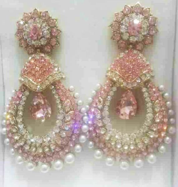 Pink stone and Pearl Earrings