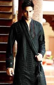 Mens Black Cotton Kurta