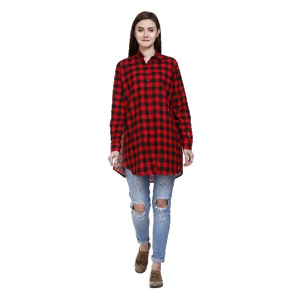Ladies Red Black Checked Shirt 01