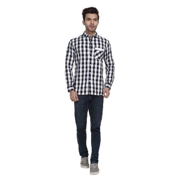 Mens Black White Checked Casual Shirt 01
