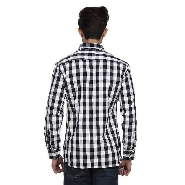 Mens Black White Checked Casual Shirt 02