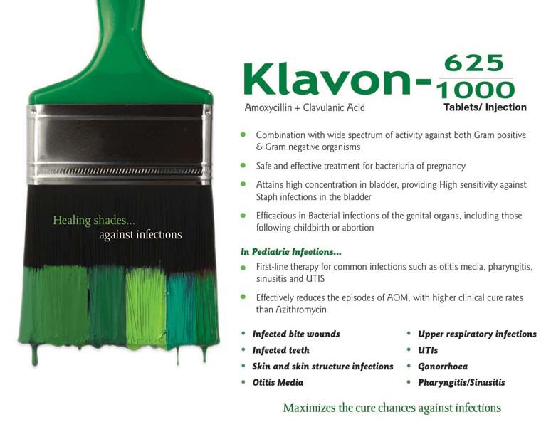 Klavon 1000 (Amoxycillin 875 mg + Clavulanic Acid 125 mg Tablets)