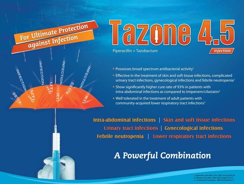 Tazon 4.5 Inj. (Piperacillin 4 gm + Tazobactam 0.5 gm Injection)