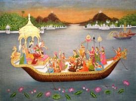 Lord Shree Krishna Noka Vihar with Real Gold Emboss