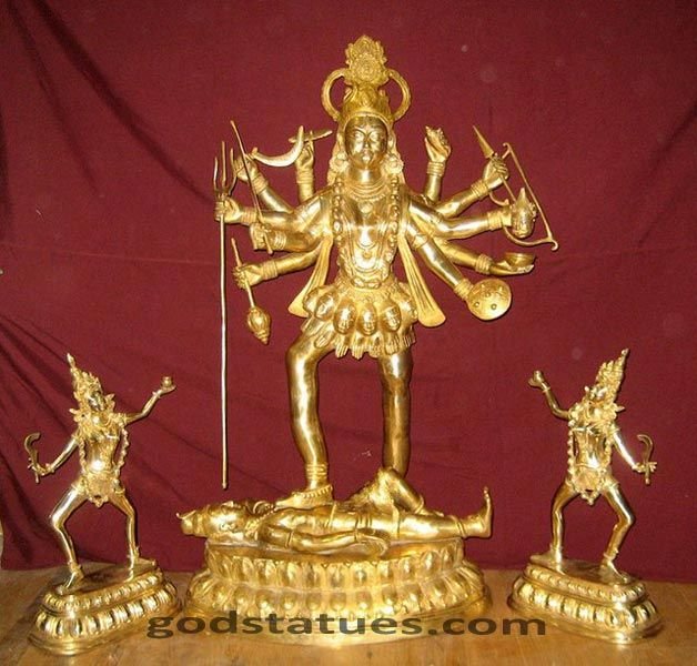 Brass Kali Mata Statue with Consorts