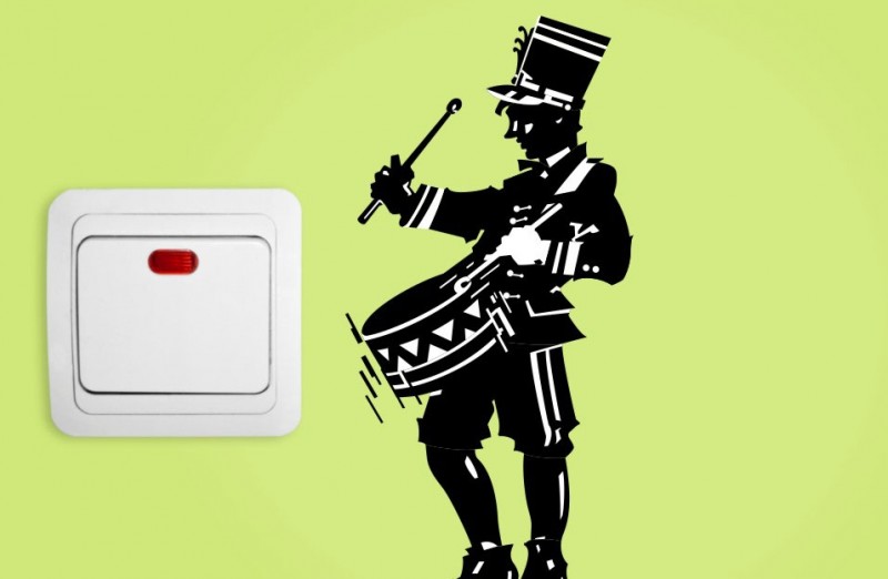 Boy Playing a Drum PVC Switch Board Wall Sticker