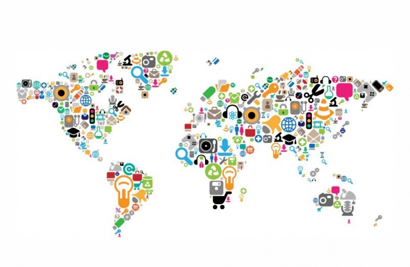 Icons World Map Pvc Wallpaper