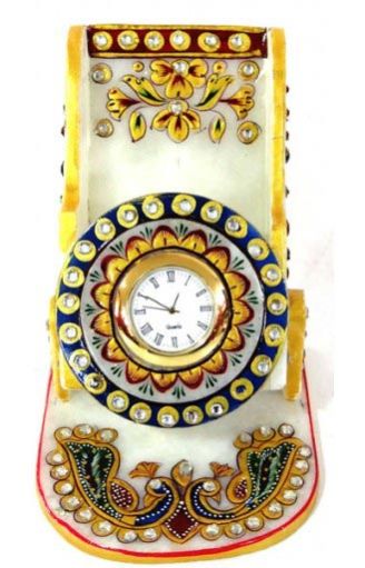 Marble Meenakari Mobile Stand with Clock