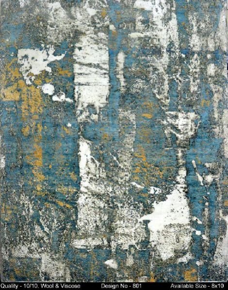 801 Hand Knotted Wool & Viscose Ivory Erased Rug