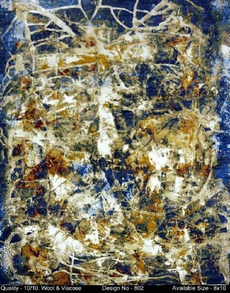 802 Hand Knotted Wool & Viscose Ivory Erased Rug