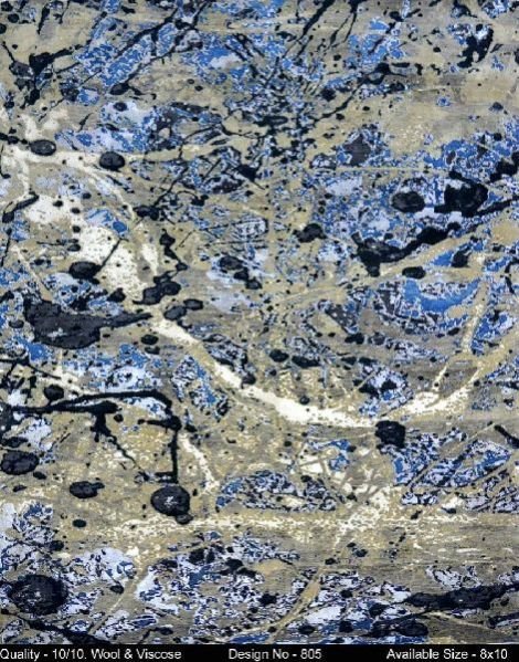 805 Hand Knotted Wool & Viscose Ivory Erased Rug