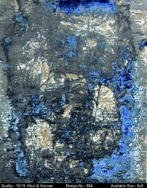 824 Hand Knotted Wool & Viscose Ivory Erased Rug