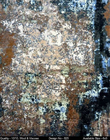 825 Hand Knotted Wool & Viscose Ivory Erased Rug