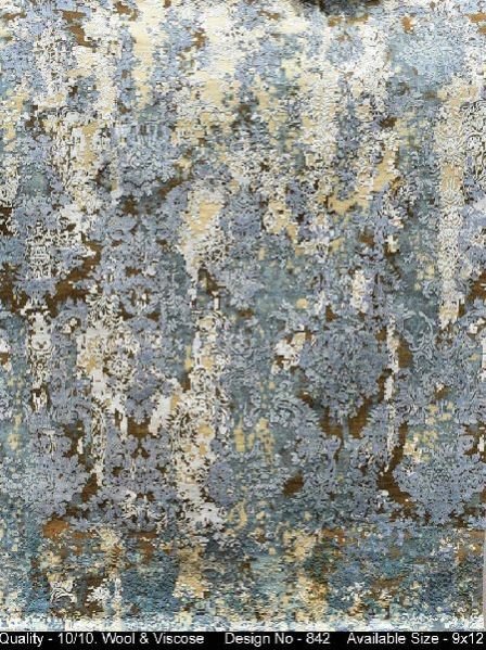 842 Hand Knotted Wool & Viscose Ivory Erased Rug