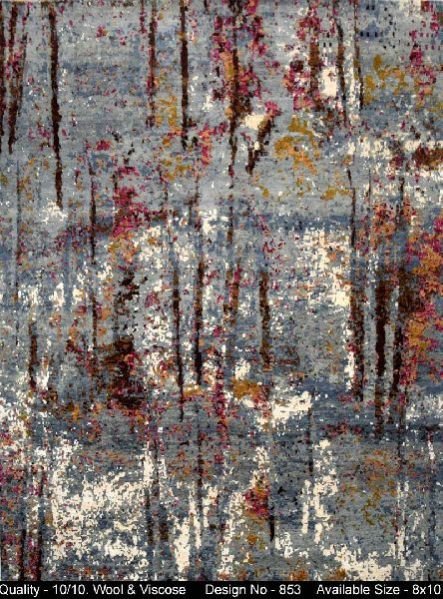 853 Hand Knotted Wool & Viscose Ivory Erased Rug