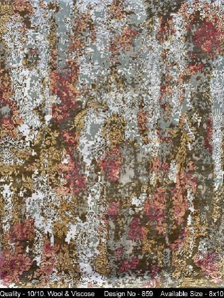 859 Hand Knotted Wool & Viscose Ivory Erased Rug