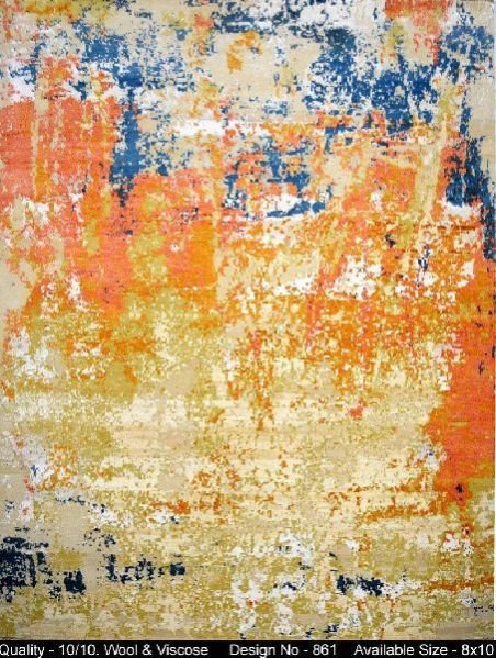 861 Hand Knotted Wool & Viscose Ivory Erased Rug