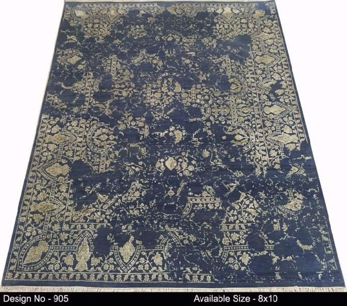 905 Hand Knotted Wool & Viscose Ivory Erased Rug