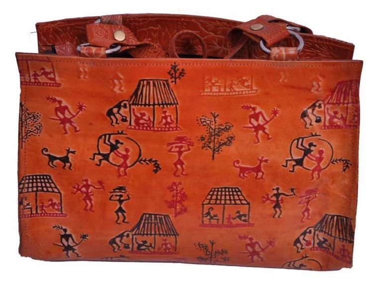 Leather Warli Print Bag
