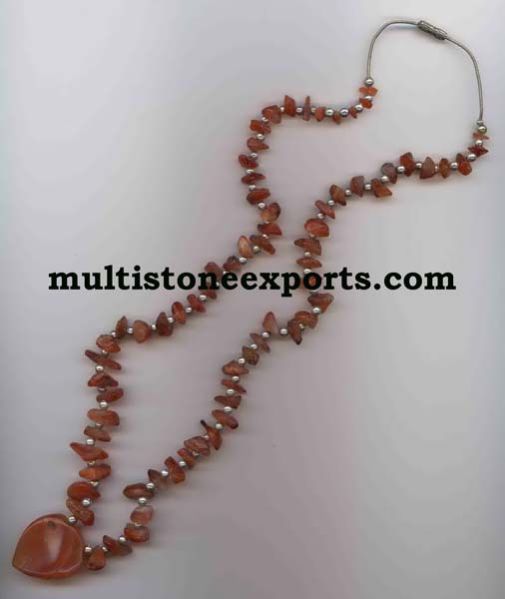 Carnelian Chips Necklace with Heart & Brass