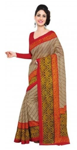 Art Silk Beige Casual Wear Classic Saree