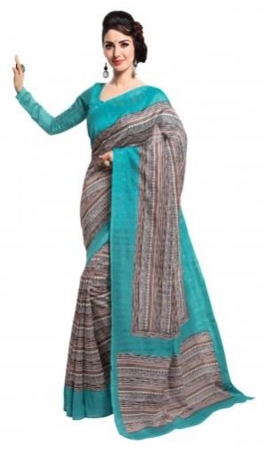 Art Silk Gray & Cyan Saree