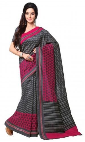 Art Silk Gray & Pink Casual Wear Saree