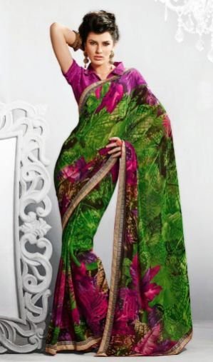 Chiffon Green Printed Casual Wear Saree