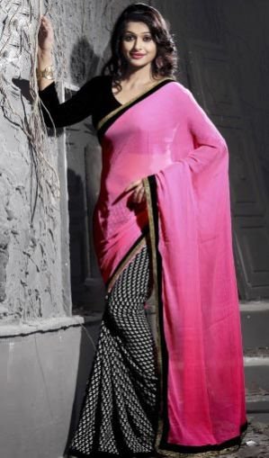 Chiffon Pink & Black Charming Saree
