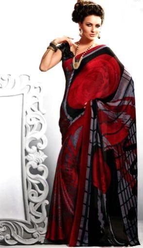 Chiffon Red Printed Casual Wear Saree