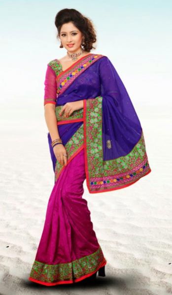 Jute Silk Royal Blue & Magenta Saree